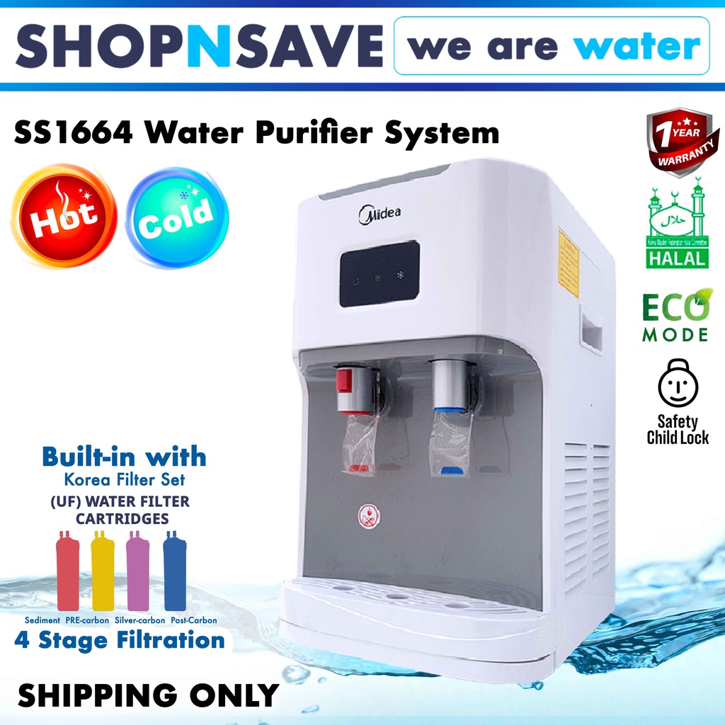 SHOPNSAVE Midea Hot Cold, Hot Cold & Less Cold Water Dispenser with 4 stages Korea Halal