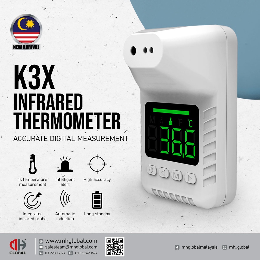 K3X NonContact Infrared Digital Wall Mounted Thermometer and Stand