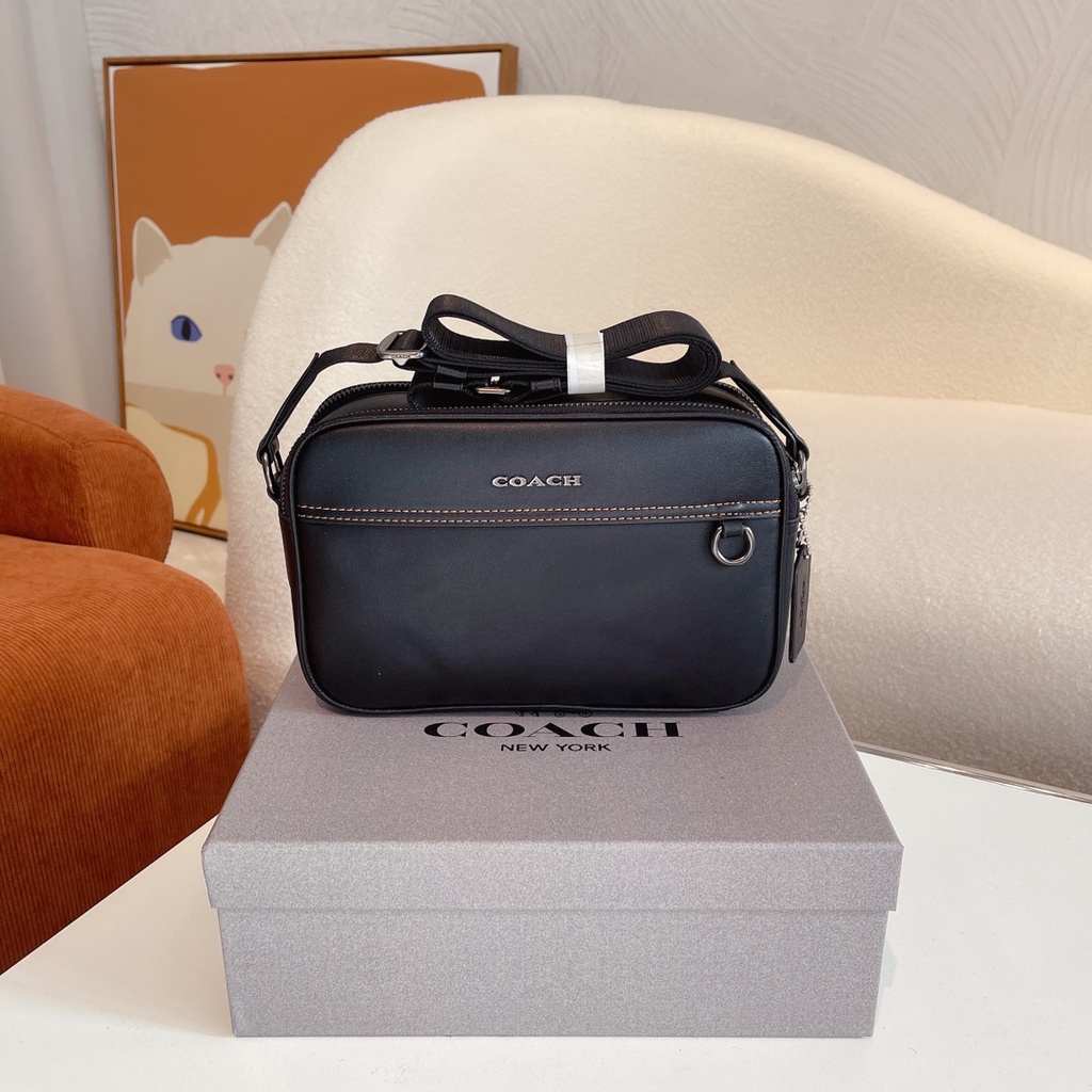 Spot goods coach sling bag men leather Cross Body Bags Double Zipper