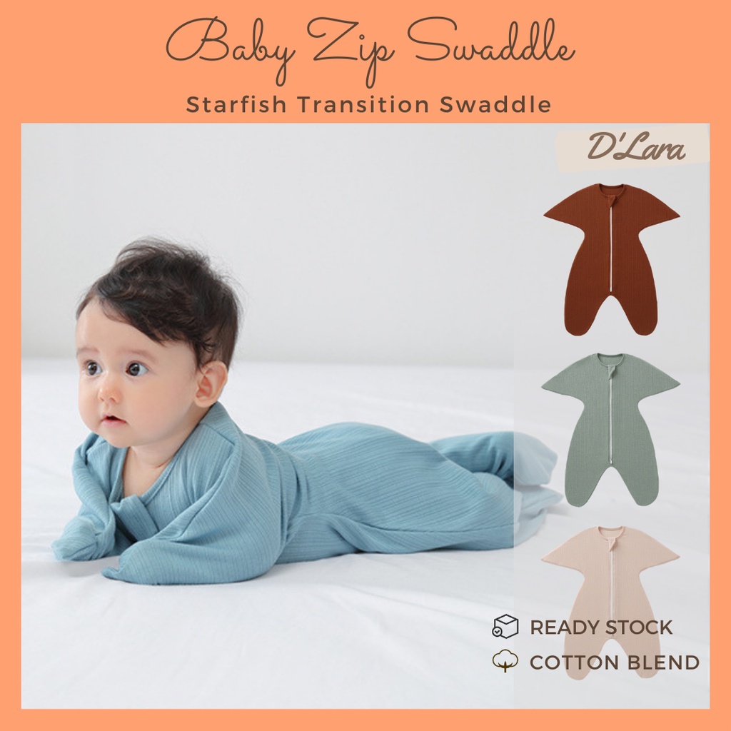 D'LARA Baby Zip Swaddle Transitional Starfish Design Swaddle Bedung