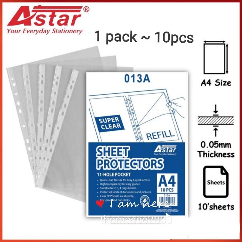 Astar A4 Sheet Protector Refill Pocket 11 Holes For 2/3/4 Binder Ring
