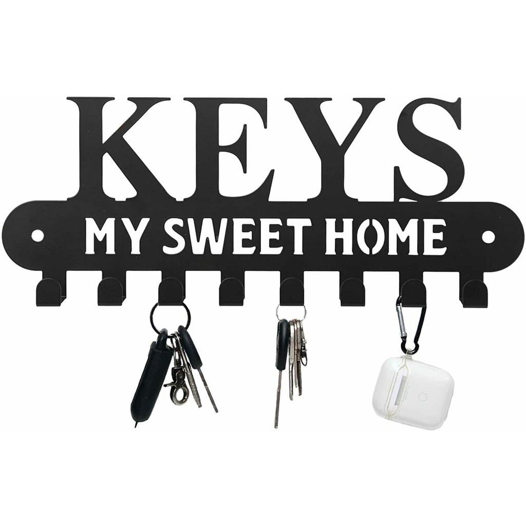 Black Metal Key Holder Hooks with Sweet Home Decorative for Wall