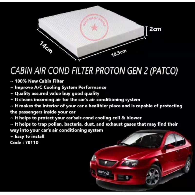 PROTON EXORA GEN2 PERSONA 20072014 SATIA NEO AIRCOND CABIN FILTER