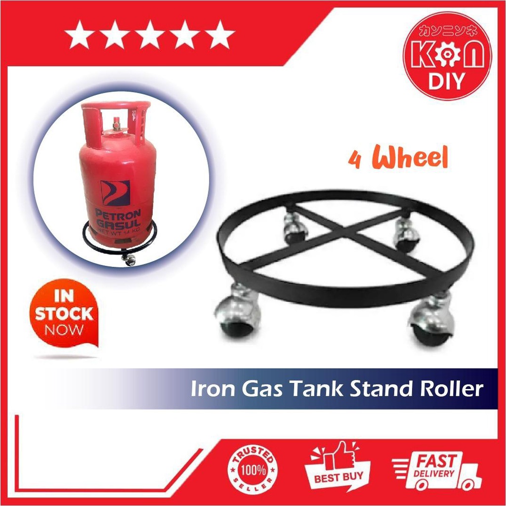 *READY STOCK* 4 Wheel Iron Gas Tank Stand Roller/ Kaki Gas Besi