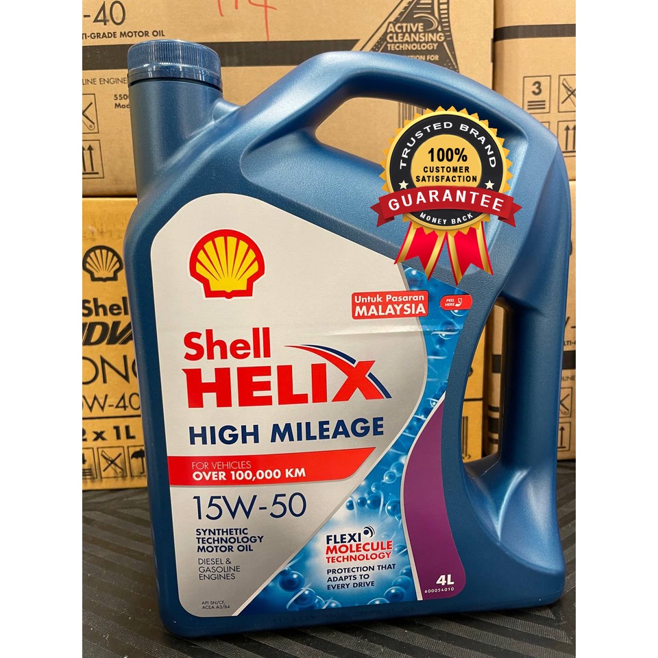 Shell Helix High Mileage 15W50 Semi Synthetic Engine Oil (4L) Shopee