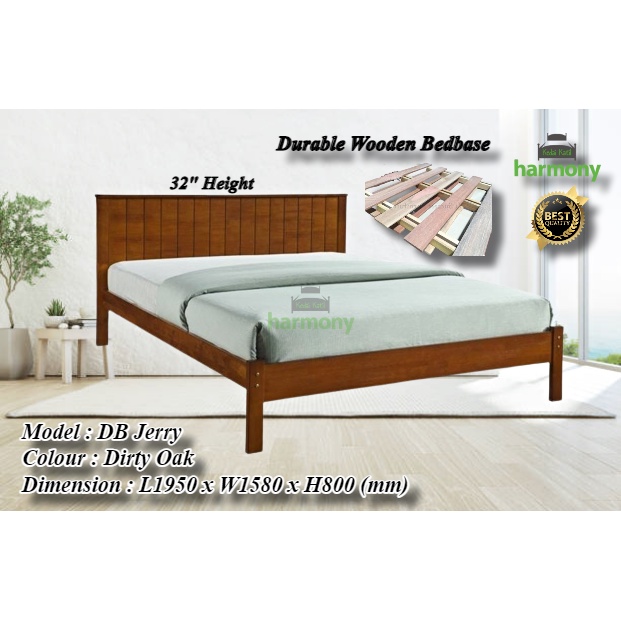 Harmony Jerry Wooden Queen Bed Frame / Solid Wood Queen Bed / Katil