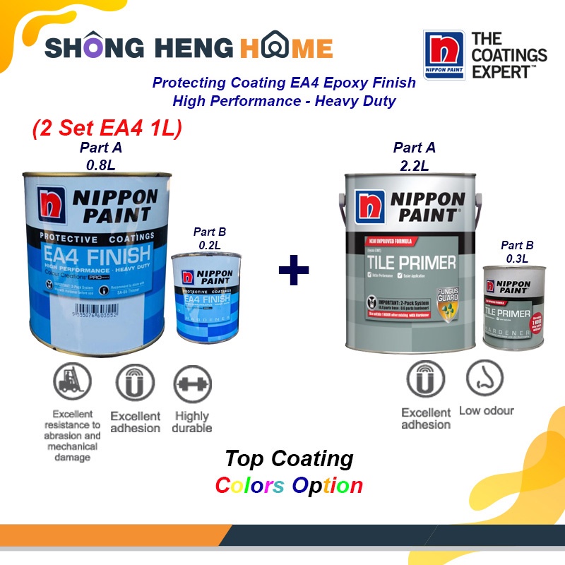 Nippon Paint EA4 Finish Epoxy with hardener 1L x 2set + Tile Primer