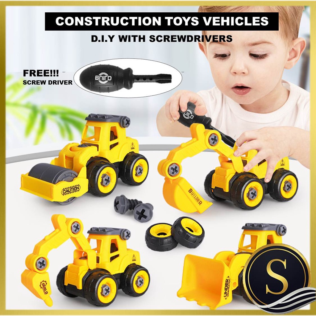 Construction Toy Vehicle DIY Building Blocks Excavator Crane Bulldozer