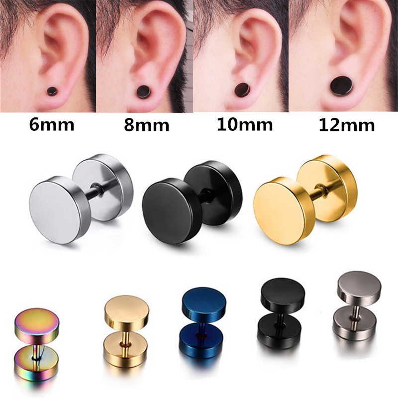 1pair Men Woman Cool Round Stainless Steel Punk Dumbbell Ear Stud