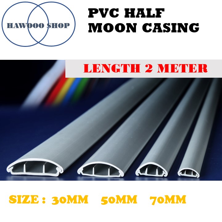 【2 METER】 PVC Half Moon Floor Cable Trunking PVC Casing 30MM/ 50MM/70MM