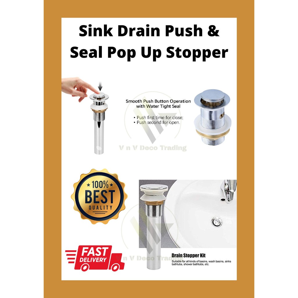 Fast Delivery 🚚Sink Drain Push & seal pop up drain stopper/Pop up waste sanitary ware Shopee