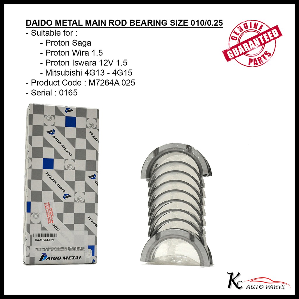 DAIDO METAL Main Rod Bearing size STD / 010 / 020 for saga, wira