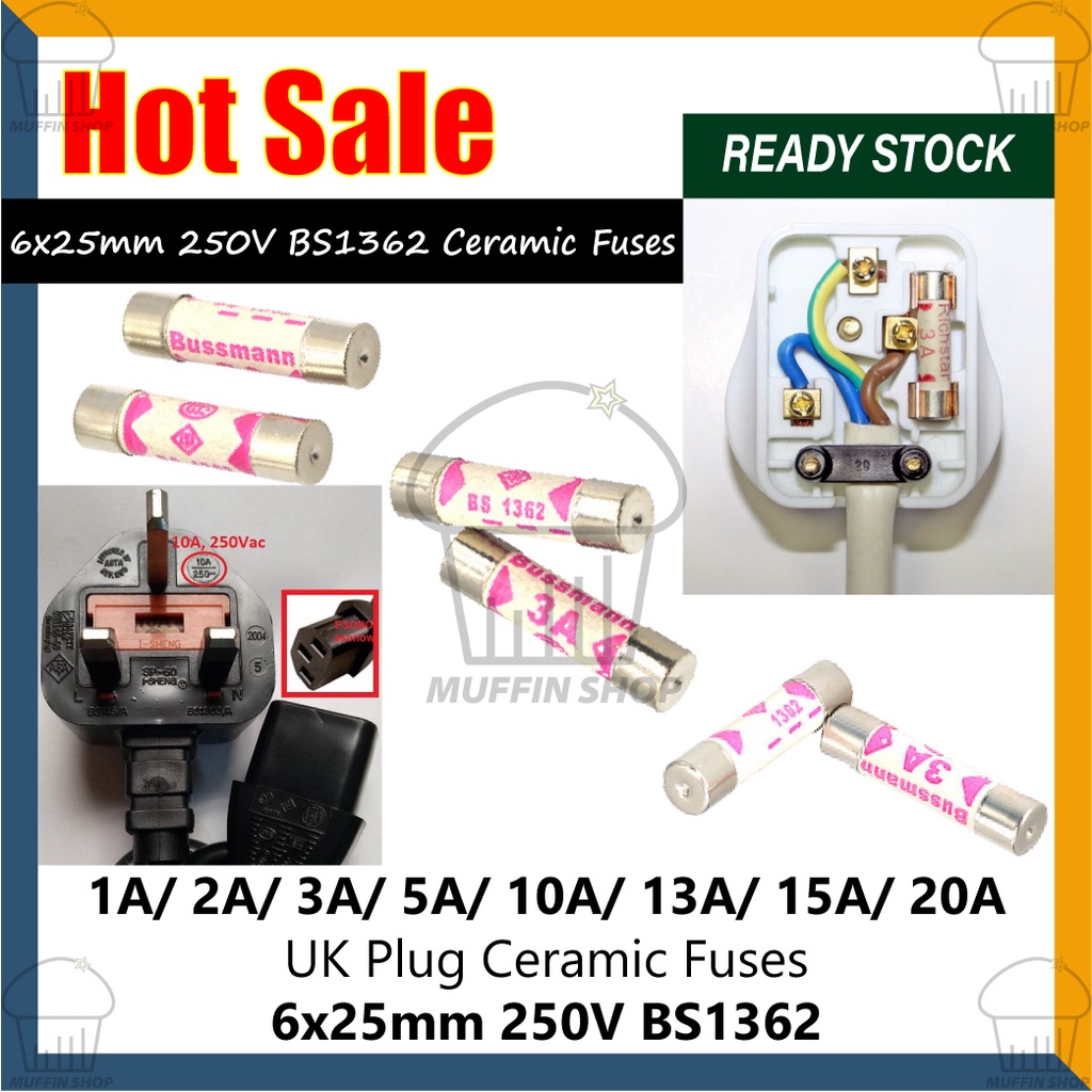 Plug Top Fuse 6x25mm Ceramic Fuse 250V BS1362 Computer Kettle Power