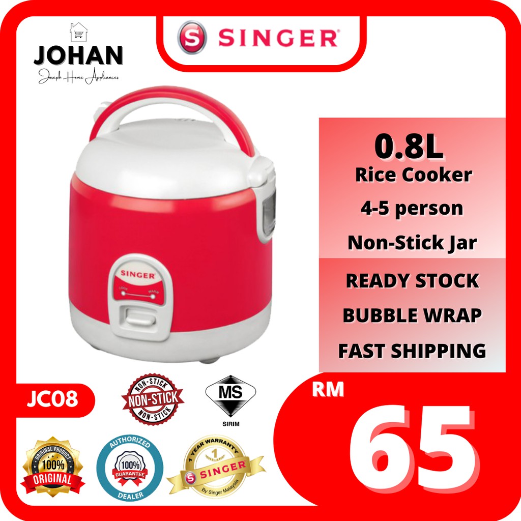 [READY STOCK] SINGER 0.8L Rice Cooker JC08 1 Year Warranty Bubble