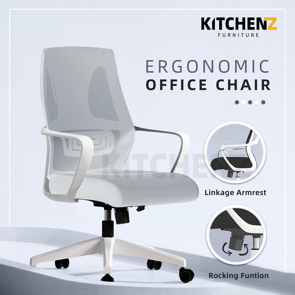 (1 Years Warranty) KitchenZ High Back Mesh Office Chair with Ergonomic