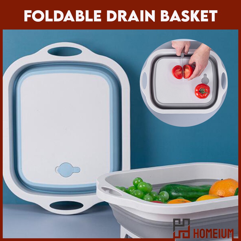 Homeium Foldable Drain Basket Cutting Board Multifunction Retractable