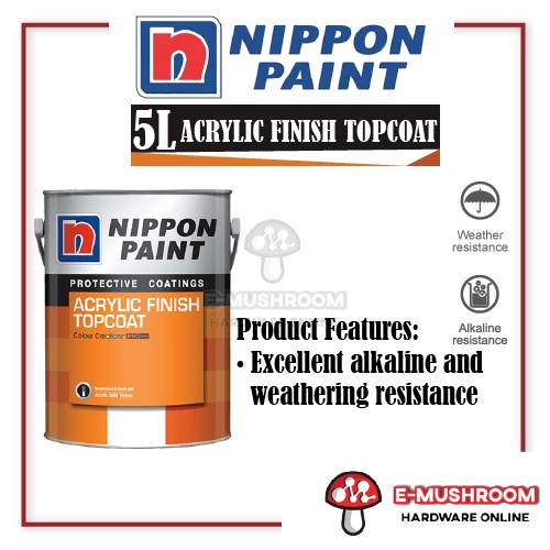 5L Nippon Paint Acrylic Finish Topcoat (Gloss / Soft Matt) Shopee
