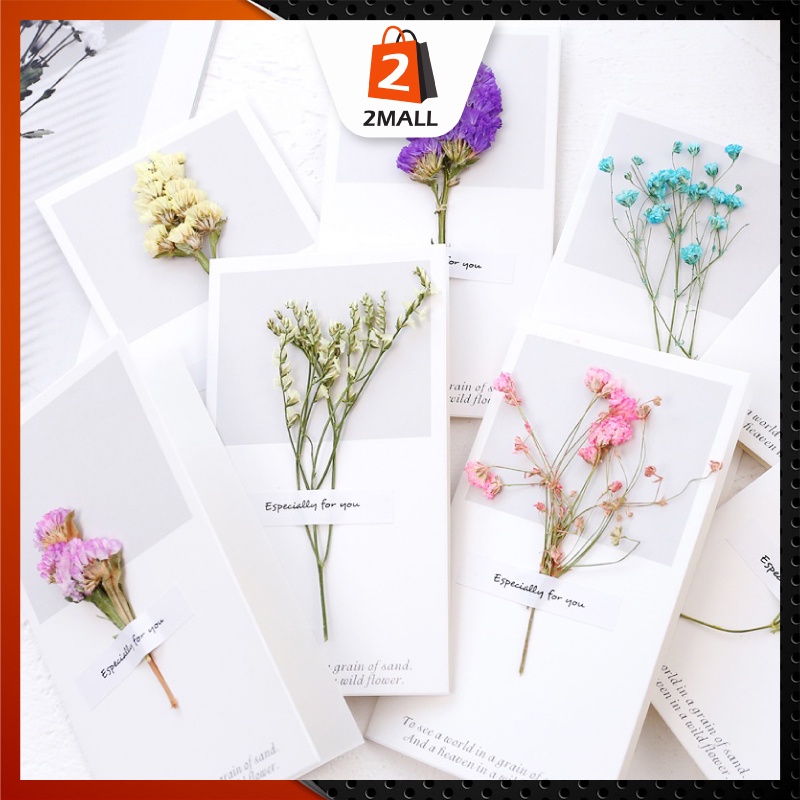 2MALL Dry Flower Greeting Card Handmade Wish Card Wedding Birthday