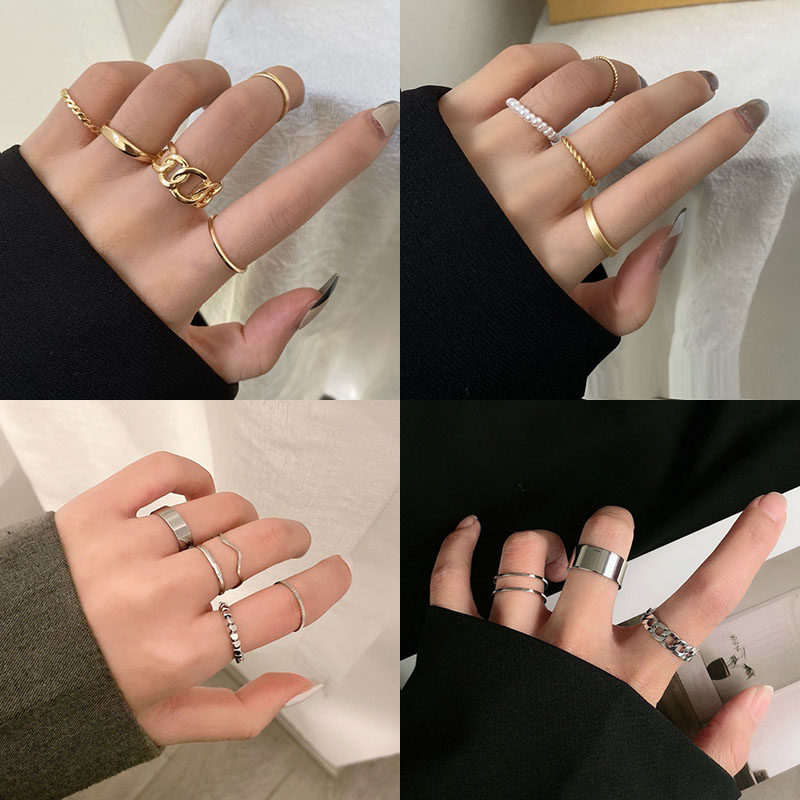 Cincin Korean Ring Set Women Heart Twist Finger Ring Fashion Jewelry