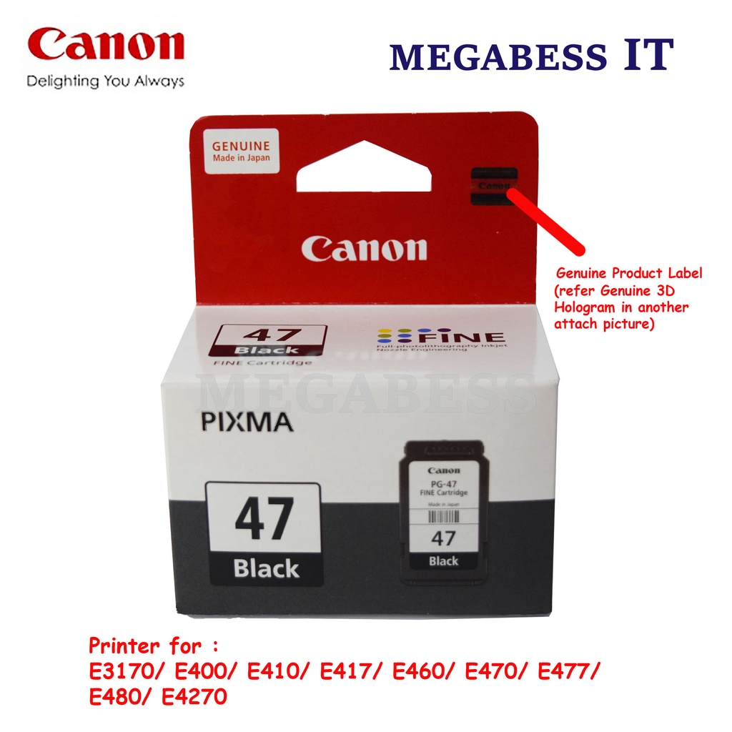 Canon Genuine ink Cartridge E410 E470 PG47 Black CL57 CL57S dakwat ink
