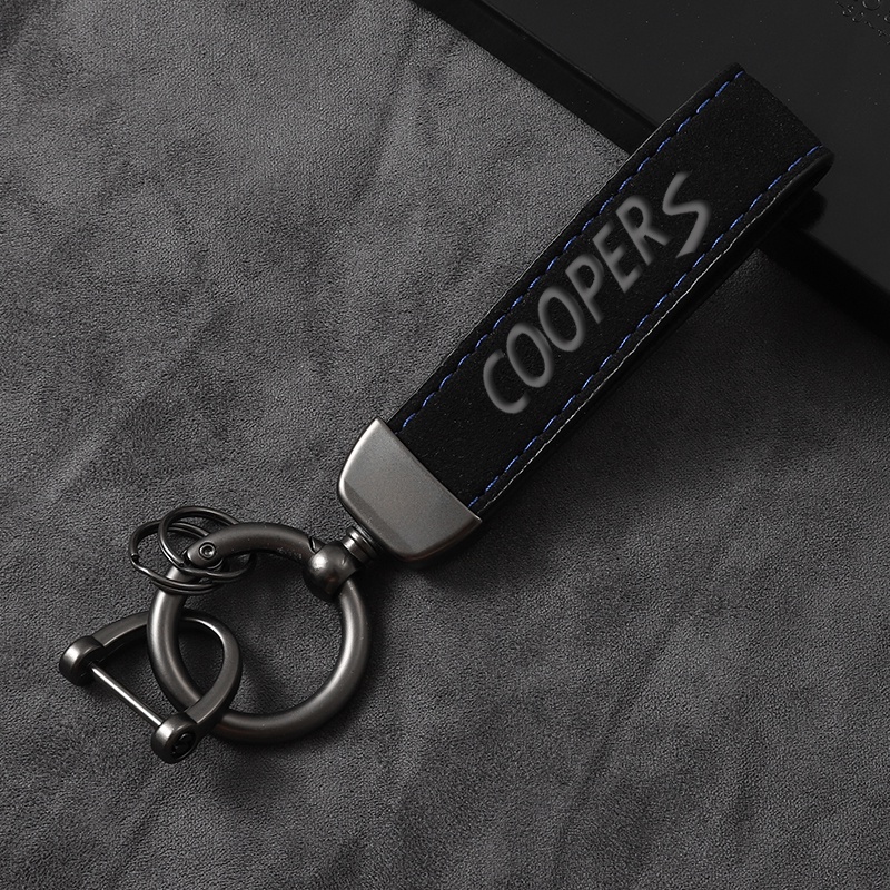 Fashion Leather Keychain custom gift Key Rings with blue line with