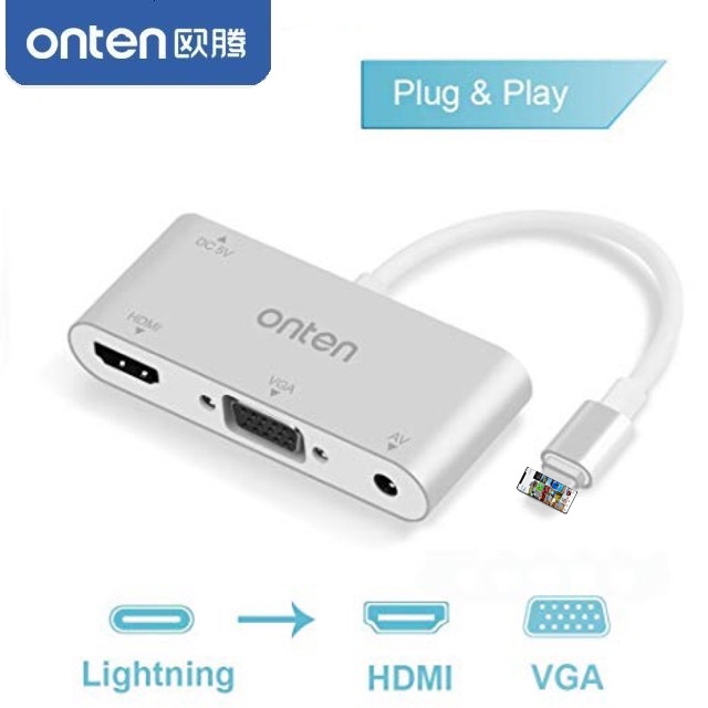 Onten Iphone to HDMI Adapter 1080P Digital AV Adapter HDMI VGA