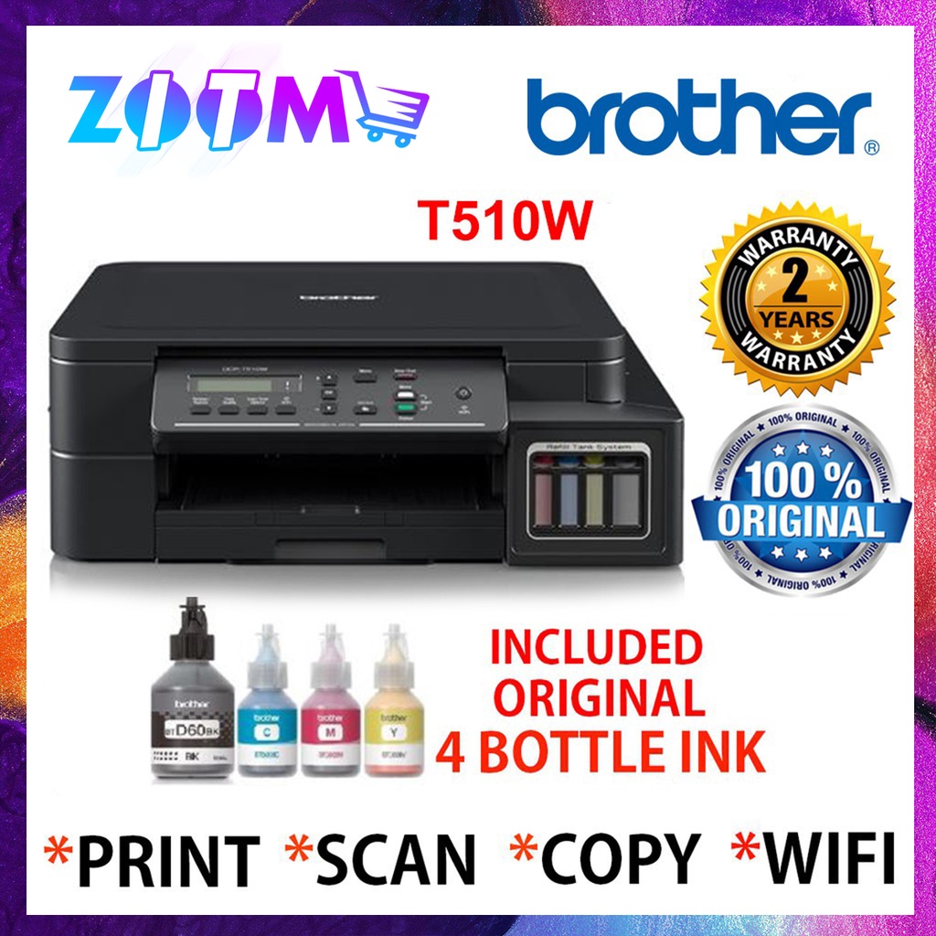 BROTHER DCPT510W 3 IN 1 WIFI INK TANK PRINTER (T510W) + 1SET Original