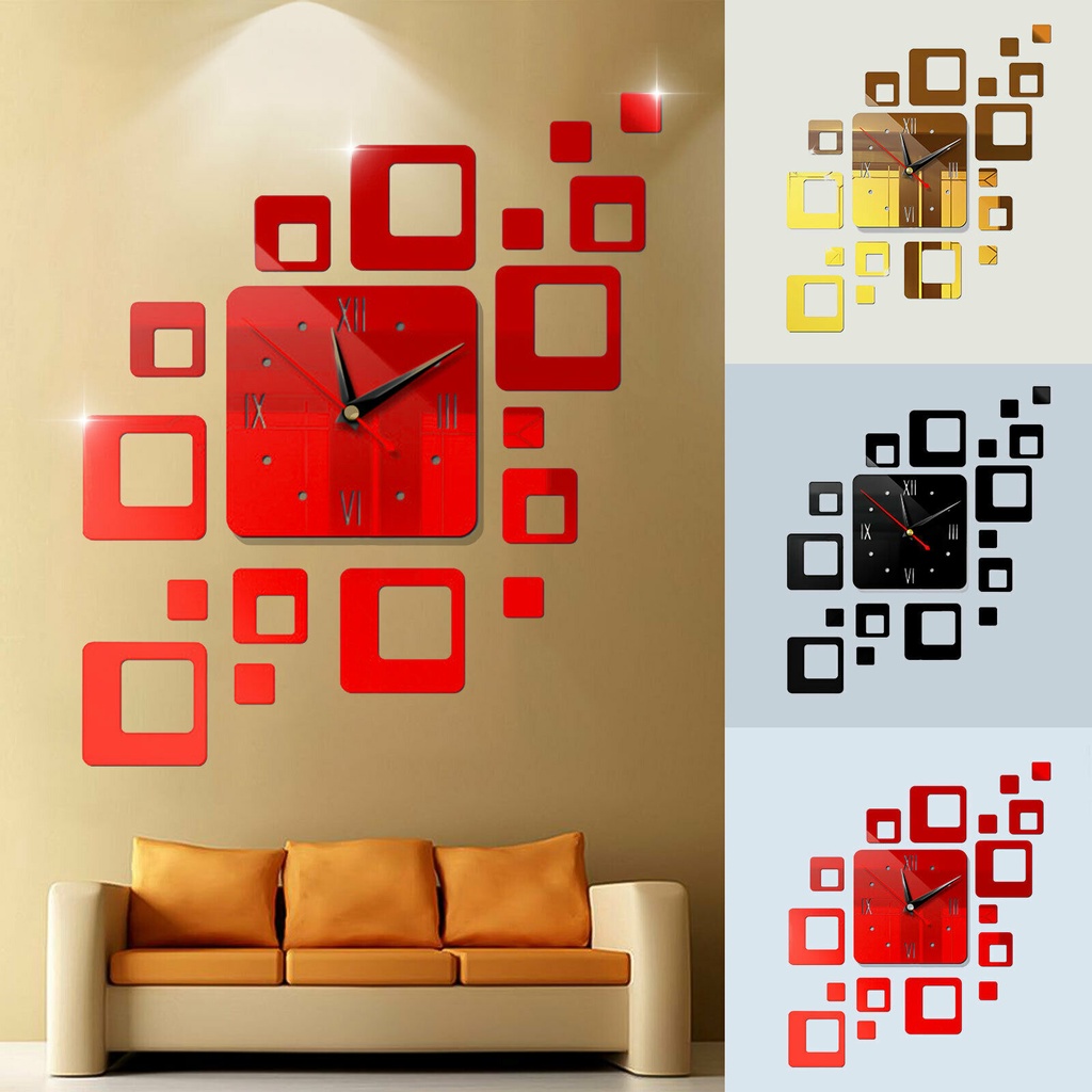3D Mirror Sticker Metal Big Wall Clock / Frameless Wall Clock Stickers