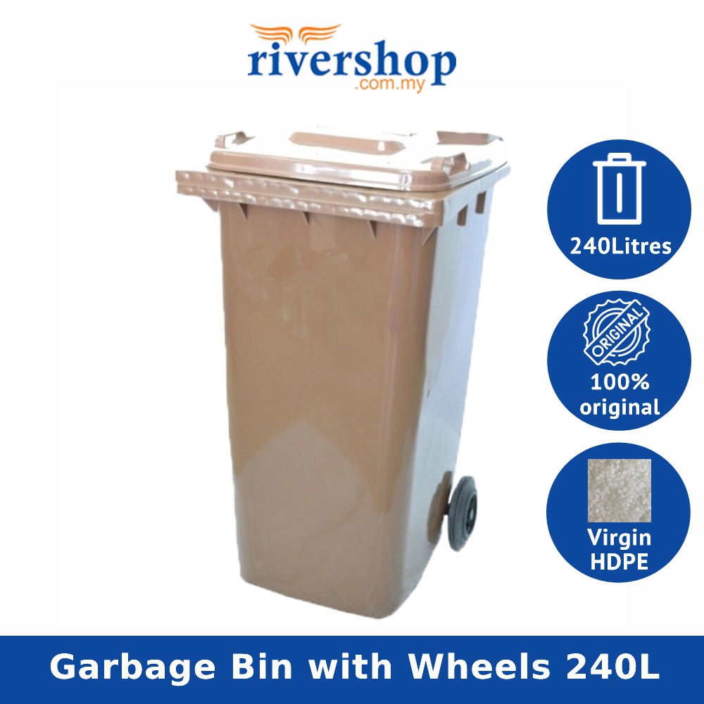 240L Large Garbage Bin with Wheels/ Green Garbage Bin Outdoor/ Tong