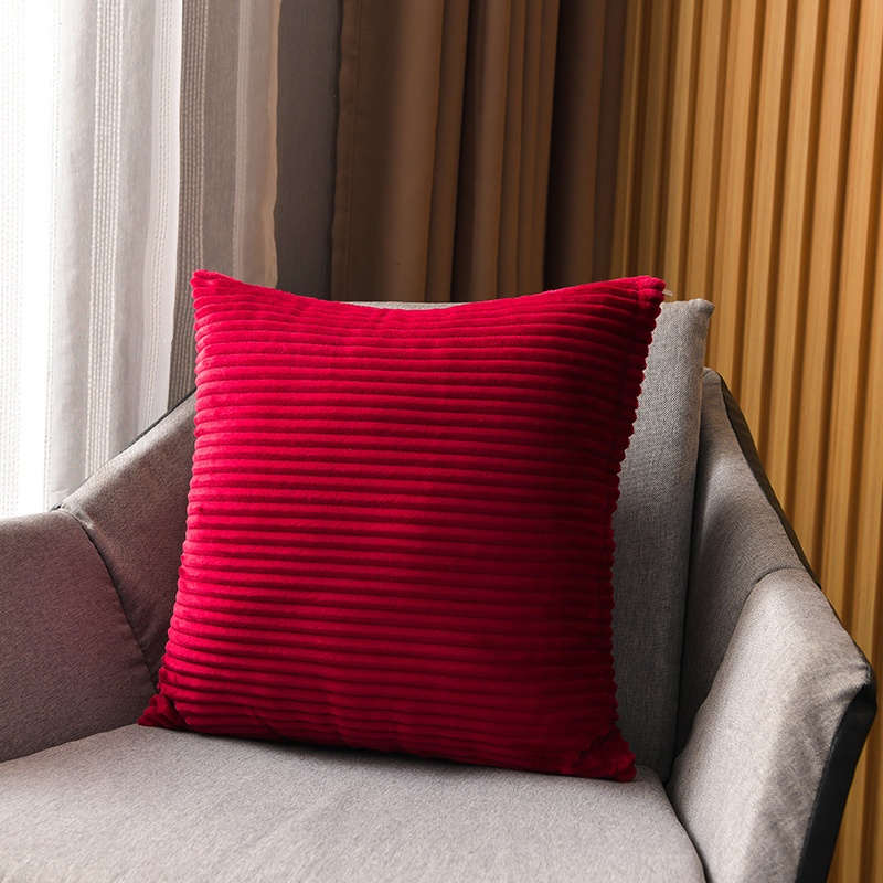 Cushion Pillow Cover Square Soft Velvet Strip Pillow Case Sarung Bantal