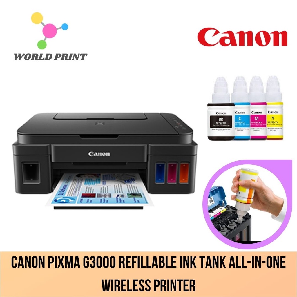 CANON PIXMA G3000 Refillable Ink Tank AllInOne Wireless Printer Shopee Malaysia