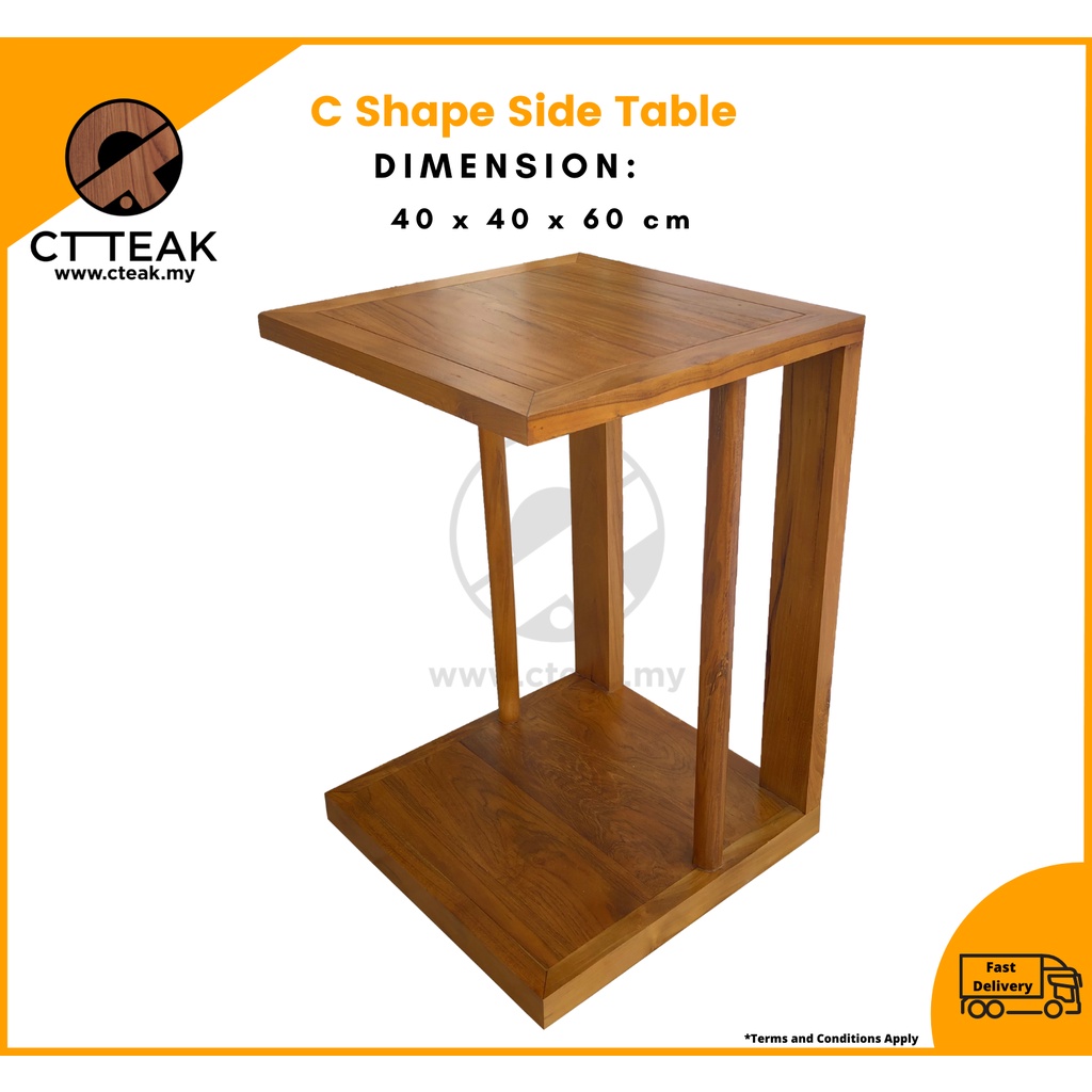 CT Teak Furniture Jati / Teak Wood Side Table C Shape Solid Teak Wood