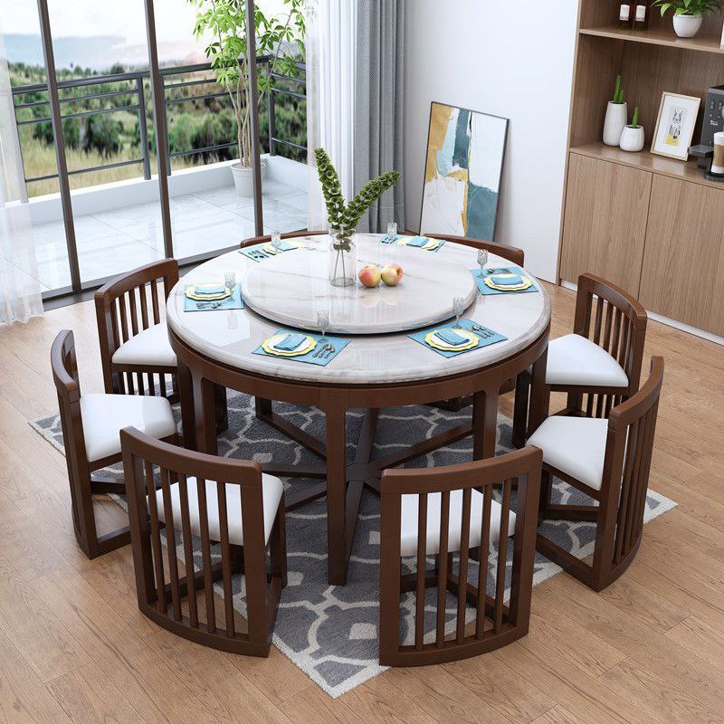 [PRE ORDER] Marble Top Round Hiding Dining Table 8 Seater Meja Makan
