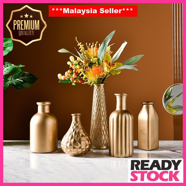 🇲🇾Ready Stock🇲🇾 Gold Glass Vase Flower Vases Pasu Kaca Nordic Vase