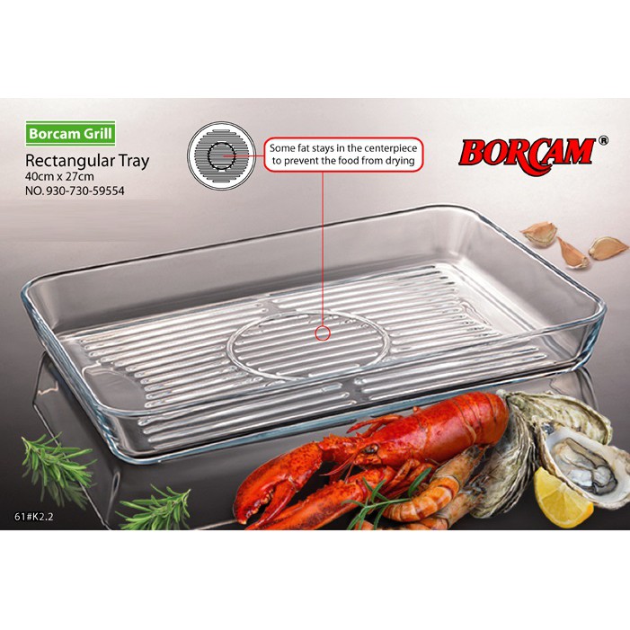 Borcam Large Size Rectangular Glass Baking Tray 40cm X 27cm / Dulang