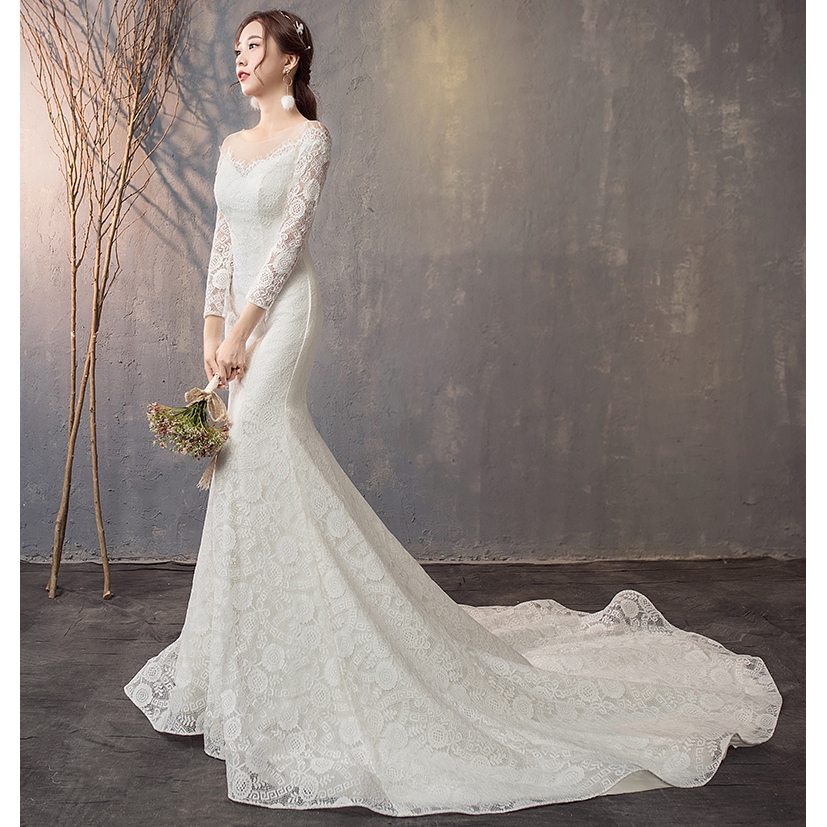 White Bridal Fishtail Wedding Dress Women Girl Offshoulder Skinny