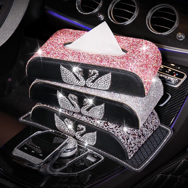 Luxury Bling Crystal Goose Shape Tissue Box For Car Car Tissue Box Car