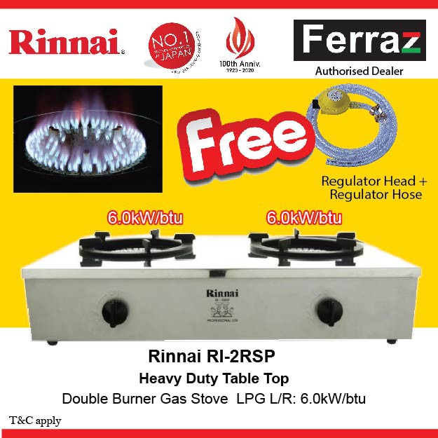 (Pre Order) Rinnai RI2RSP / RI2RSPN Commercial LPG Gas 2Burner