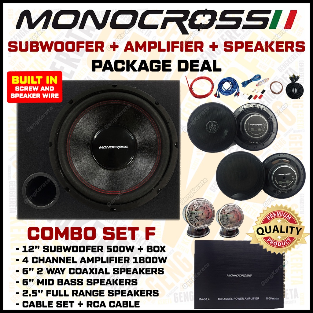 🔥 Amplifier + Woofer Combo Set 🔥 Monocross 2 / 4 / Channel 500W Power