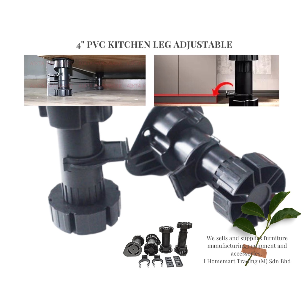 Pvc Kitchen Leg 4" Adjustable Height Furniture Black Shopee