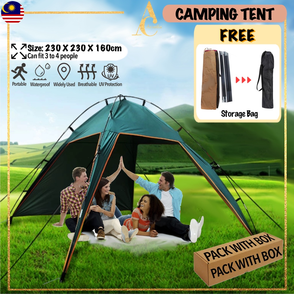 🔥NEW🔥Premium Foldable Tent 4 persons UV Resist Camping Tent Khemah