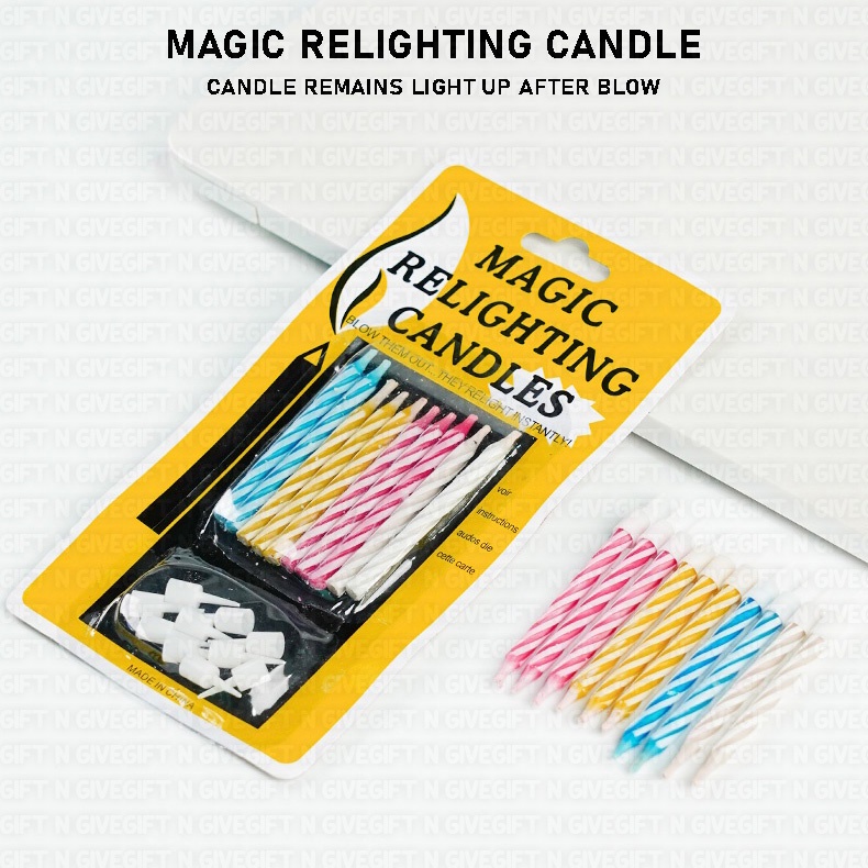 10PCS Colorful Magic Relighting Candle Prank Cake Topper Happy Birthday Candles Lilin Party