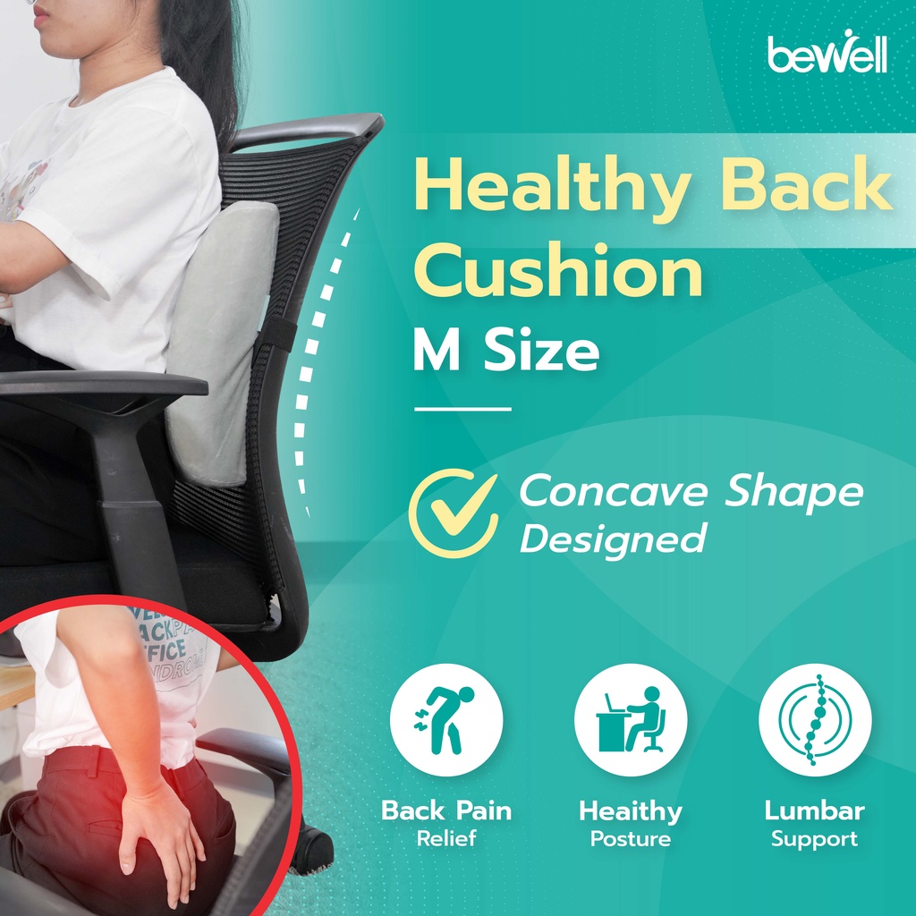No.1 in Thailand Bewell Memory Foam back cushion Size M Lumbar and