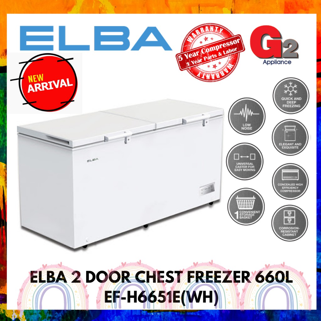 ELBA (Authorised Dealer) 2 DOOR CHEST FREEZER [GROSS 508L] EFH6651E(WH)ELBA WARRANTY