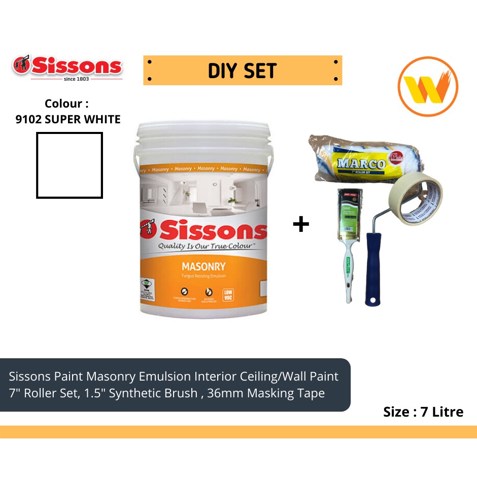 7Litre Sissons Paint Masonry Emulsion 9102 Super White 7L (Interior Wall/Ceiling Paint) Shopee