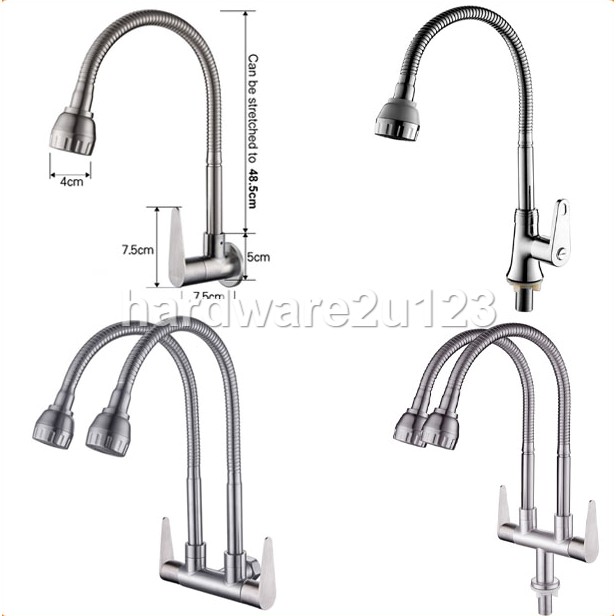 Single/Double FLEXIBLE SWIVEL TAP KITCHEN FAUCET ZINC ALLOY PILLAR WALL