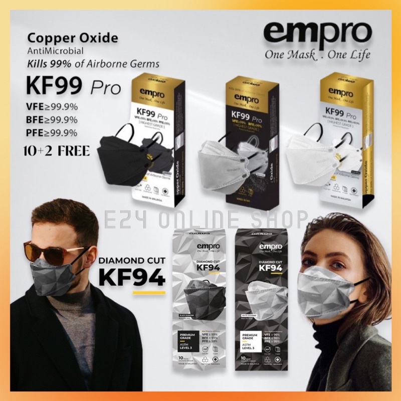 EMPRO RESPIRATOR KF99 PRO COPPER OXIDE ANTIMICROBIAL FACE MASK 12S Empro KF94 Diamond cut 10s
