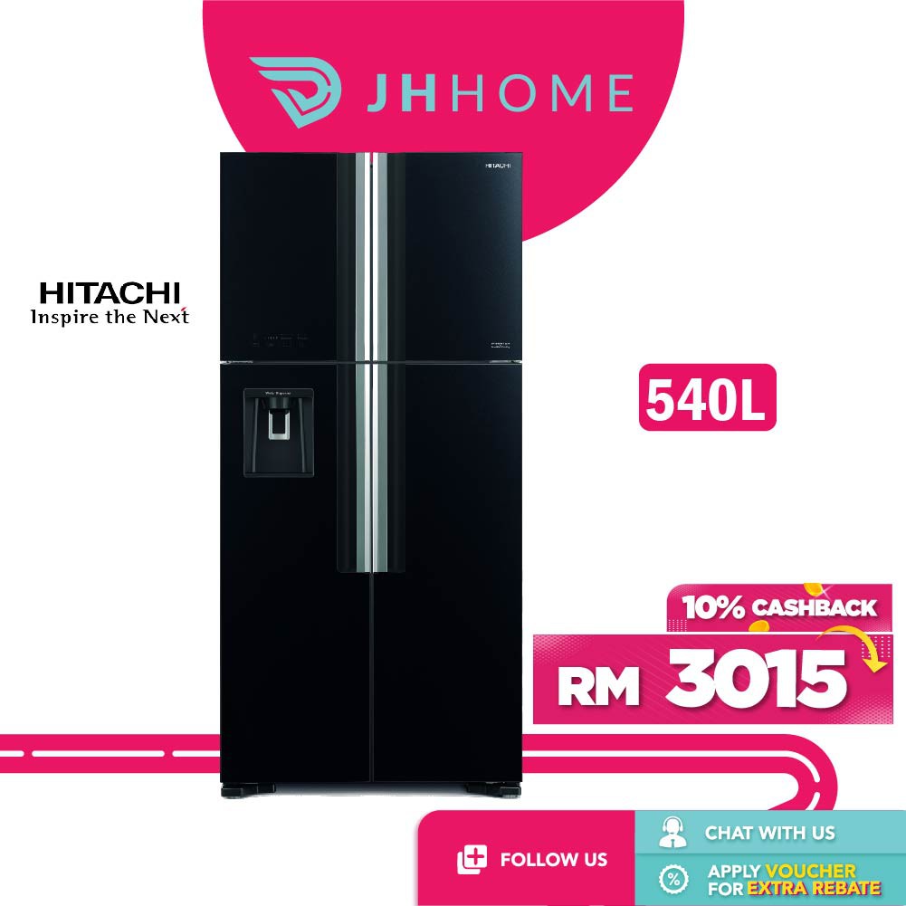 Hitachi 586L 4Door Big French Gbk Glass Door Refrigerator RW720P7M