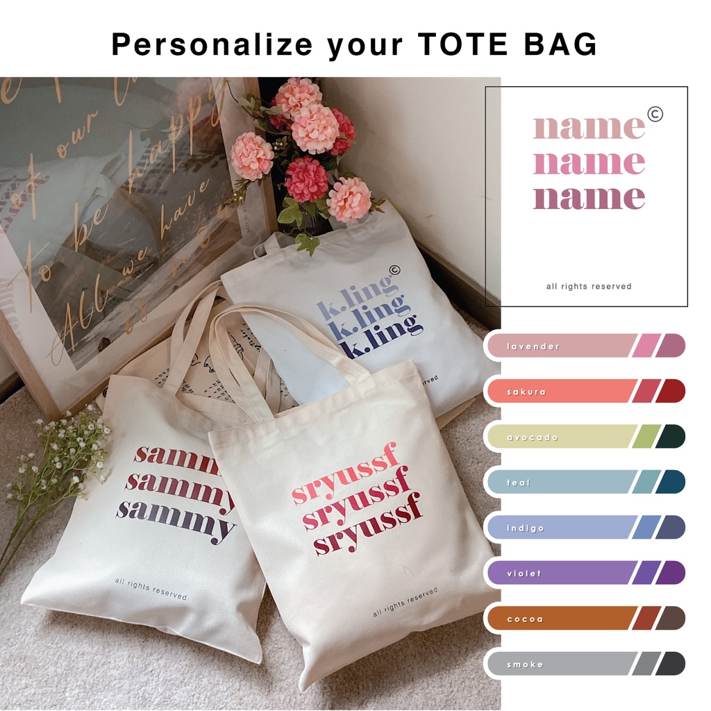PIXIECLO's Personalize your Tote Bag with your own name cotton canvas