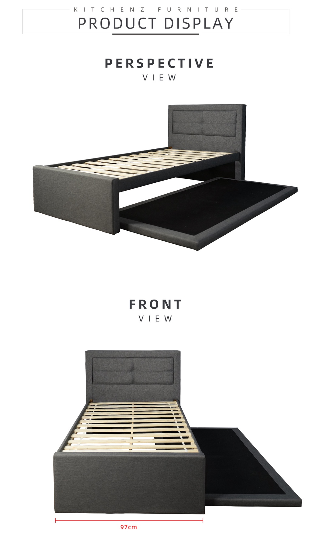 [FREE Shipping] Kitchenz Divan Single Size Linen Fabric Bed Frame Pull